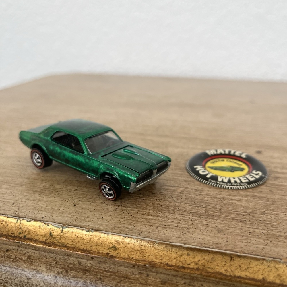 1968 Hot Wheels Redline Custom Cougar Spectraflame Green USA w/ Button Read!